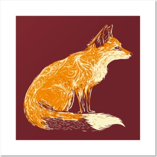 linocut fox Posters and Art